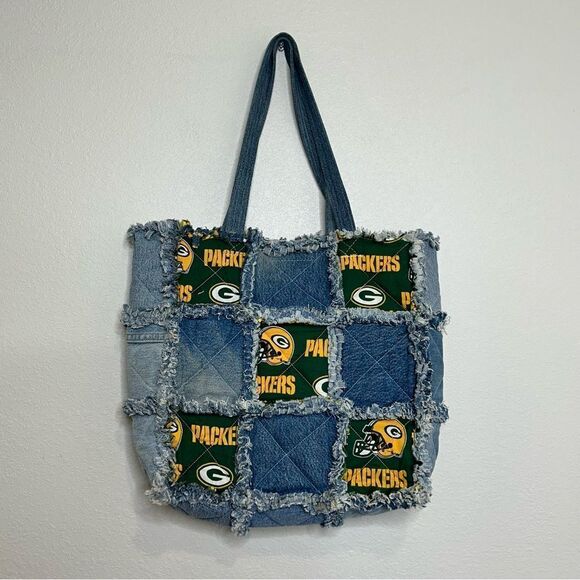 Green Bay Packers Custom Handmade Denim Jeans Patchwork Purse Bag - Picture 2 of 11